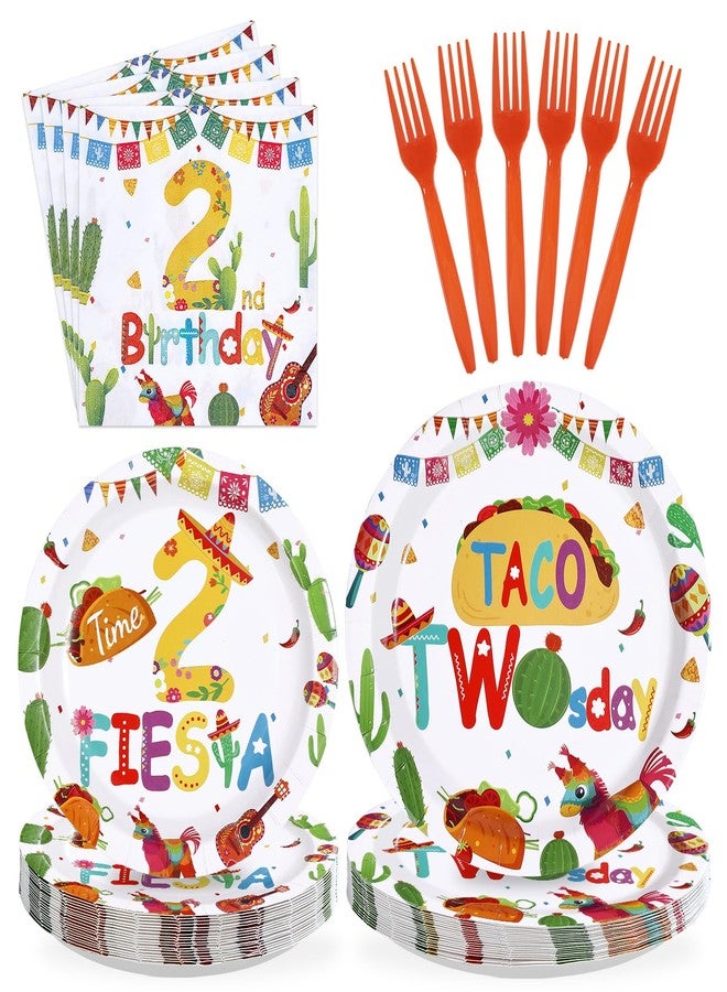 Greencian 96Pcs Taco Twosday Party Decorations Mexican Fiesta 2nd Birthday Plates and Napkins Tableware Sets Mexican Party Decoration for Cinco De Mayo Taco Tuesday 2 Years Old Party Supplies Serves 24 - Image 1